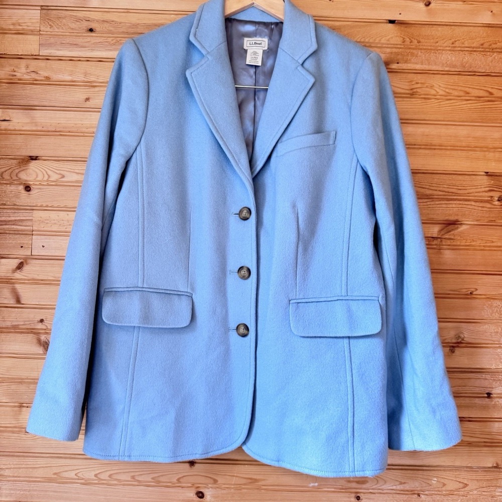 L.L. Bean Blazer Wool Cashmere Light Blue 14 Work Outerwear Lined Capsule